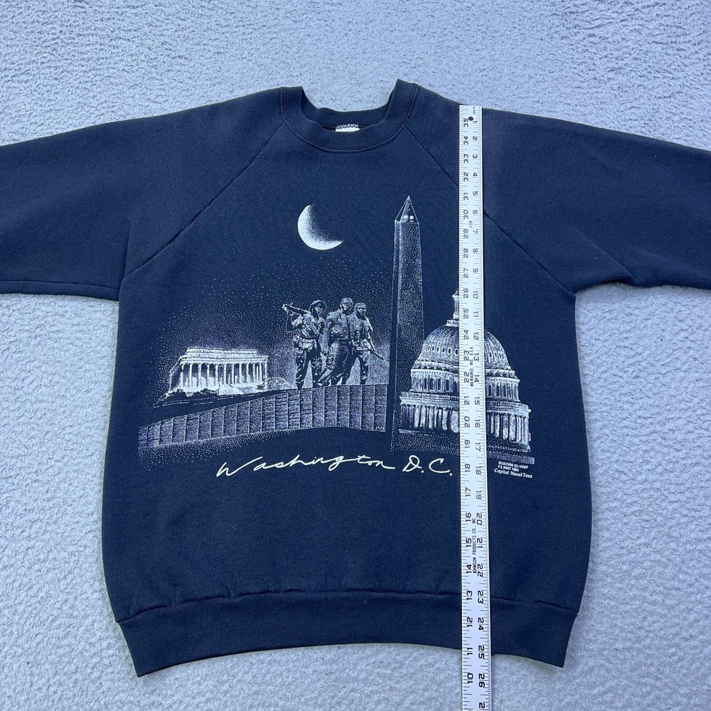 VTG 1992 Washington DC Sweatshirt Mens L Black AOP Monuments USA Made Pullover** - Picture 10 of 14